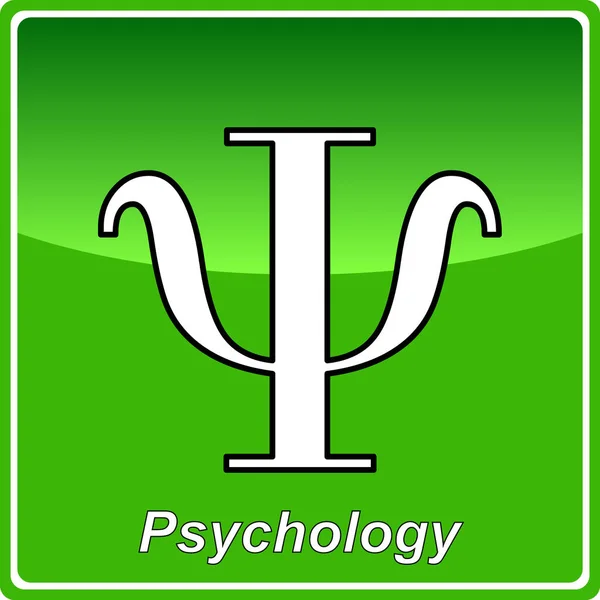 Зеленая Икона Психологии Символ Психологии Написания Психологии Зеленой Клетке Отражениями — стоковый вектор