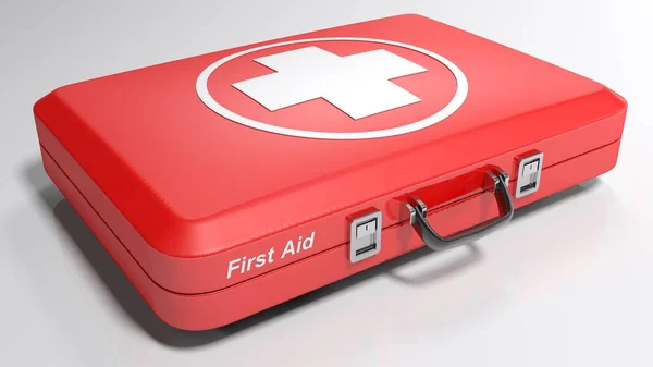 Red Suitcase Emergency Red Cross Red Circle Its Side Rendering — Stock Photo, Image