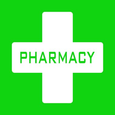-İçinde eczane Eczane beyaz bir çarpı yeşil arka plan ve yazmak için bir simge vektör