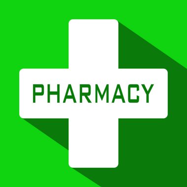 -İçinde eczane Eczane beyaz bir çarpı yeşil arka plan ve yazmak için bir simge vektör