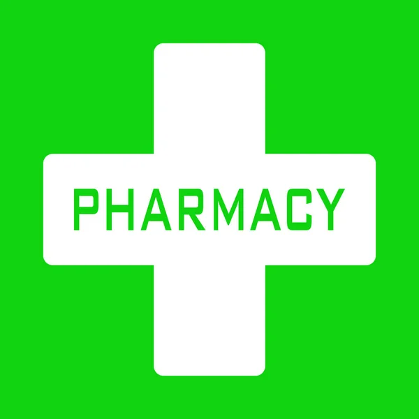 Icono Para Farmacia Con Una Cruz Blanca Sobre Fondo Verde — Vector de stock