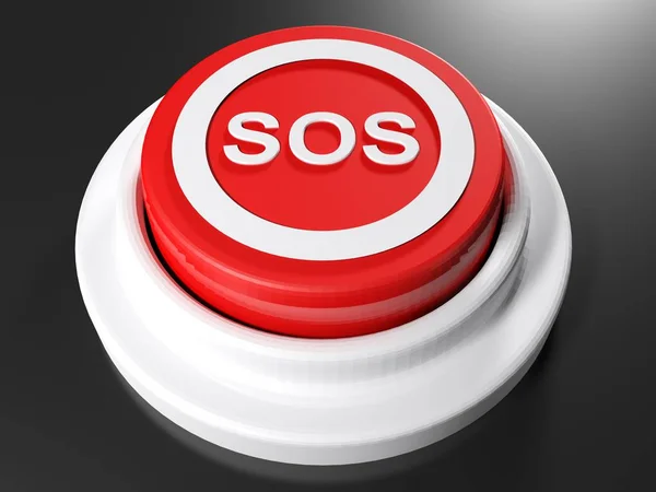一个红色按钮与写 Sos 在一个圈子在它的上部 渲染例证 — 图库照片