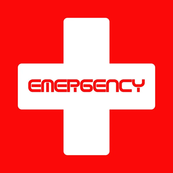 Icon Emergency White Cross Red Background Write Emergency Its Center — Stock Vector