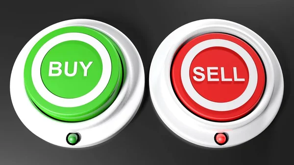 Green Pushbutton Buying Red One Selling Green Button Buying Pressed — Stock Photo, Image