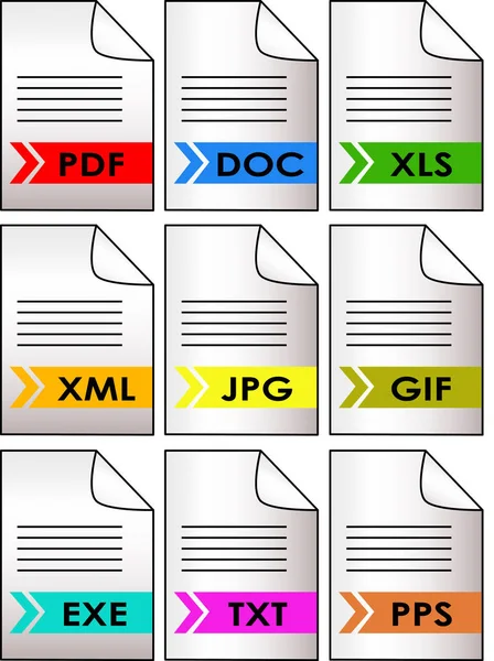 Conjunto Ícones Para Formatos Arquivo Diferentes Vetor — Vetor de Stock