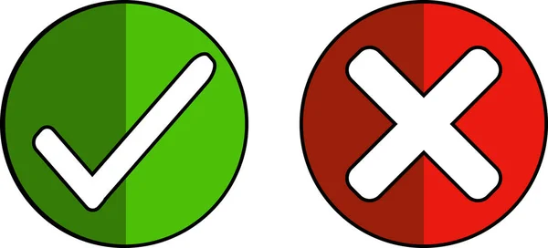 Zelená Ikona Znakem Klíště Přijmout Červená Ikona Křížkem Odmítnout Vektor — Stockový vektor