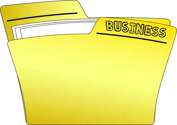 Ikona Żółtego Folderu Zawierającego Niektóre Dokumenty Zapisu Działalności Naszkicowana Wektor — Wektor stockowy