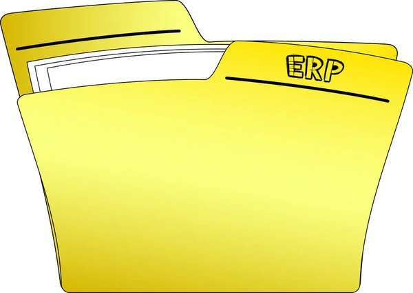 包含一些文档的黄色文件夹图标和写在 上的编写 Erp — 图库矢量图片