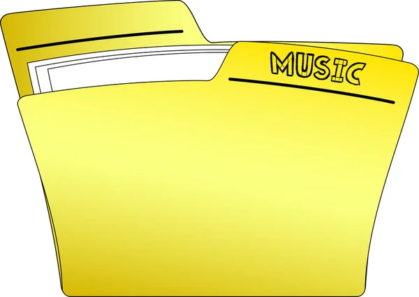 Ícone Uma Pasta Amarela Que Contém Alguns Documentos Tem Música — Vetor de Stock