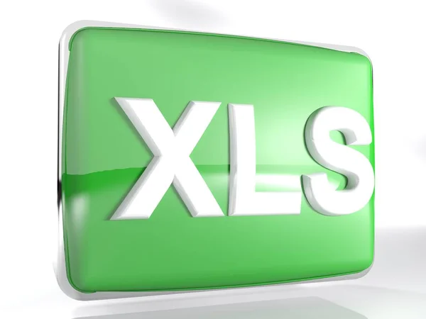 Xls 文件的图标 带有镀铬边框线的绿色圆形框在其前端上有写 Xls 渲染插图 — 图库照片