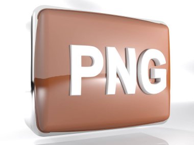 Png dosyaları için bir simge: krom kenarlık çizgisi ile yuvarlak bir kahverengi kutusu onun ön kısım - 3d render illüstrasyon üzerinde yazma Png vardır