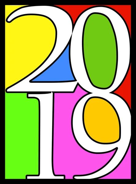 2019 Escrito Retângulo Multicolorido Vetor —  Vetores de Stock