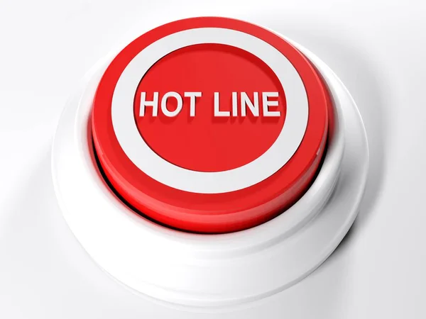 Red Circular Push Button Write Hot Line Its Top Rendering — Stock Photo, Image