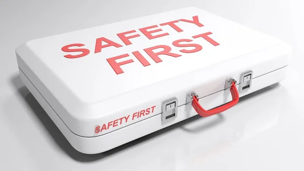 Sac Blanc Avec Écriture Safety First Lettres Rouges Illustration Rendu — Photo