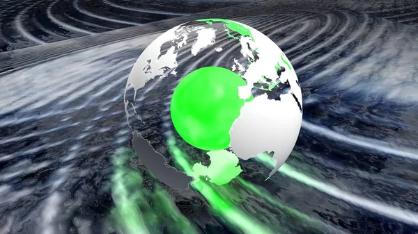 The planet Earth with a green core is in stormy waves - 3D rendering illustration