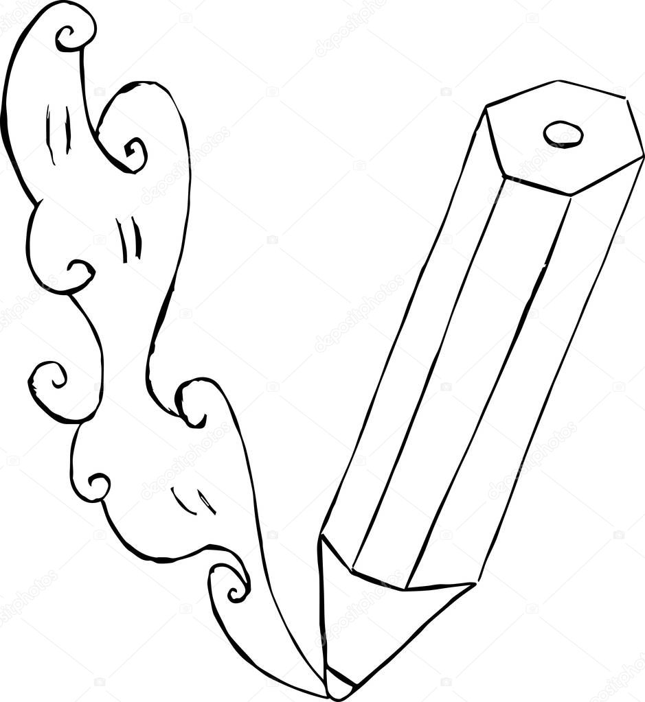 The sketch of a pencil with fumes coming from its point. Drawing to be colored - Vector