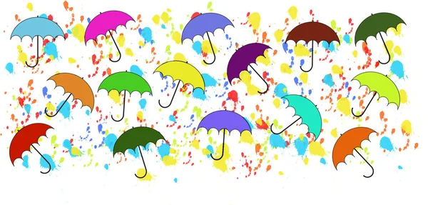 Pattern Made Many Colorful Umbrellas Flying White Background Full Colorful — Stock Vector