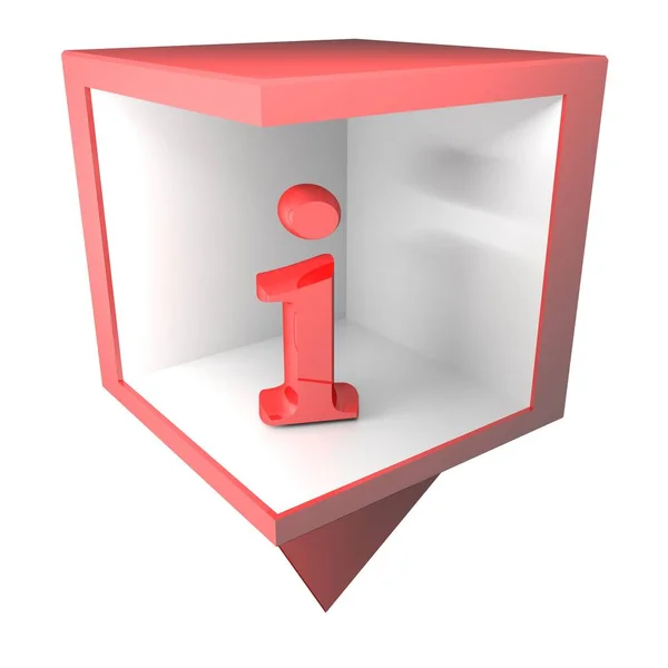 赤と白のボックスを持つインフォポイントと白の背景に隔離されたI文字のためのアイコン 3Dレンダリングイラスト — ストック写真