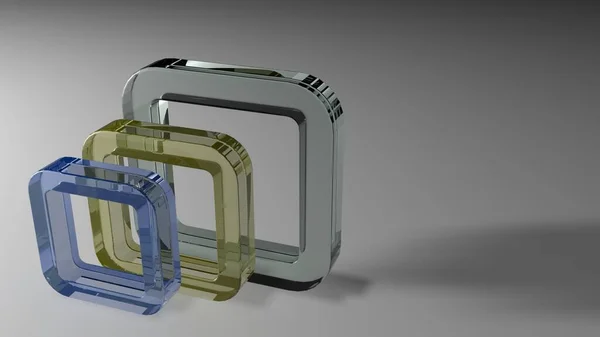 Ein Abstrakter Hintergrund Mit Drei Quadratischen Ringen Aus Farbigem Glas — Stockfoto