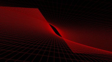 Zemin ve tavan için iki çarpık şebeke yüzeyi buradan çok uzaklara gidiyor, siyah bir boşlukta - üç boyutlu resimleme