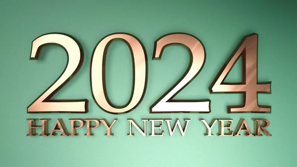 Escritura 2024 Feliz Año Nuevo Brillantes Dígitos Metálicos Cobre Colocando — Foto de Stock
