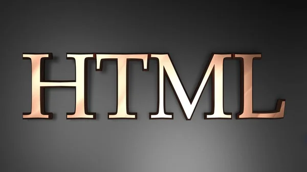 Γραφή Html Σατέν Χάλκινα Γράμματα Που Βρίσκονται Μαύρο Φόντο Απεικόνιση — Φωτογραφία Αρχείου