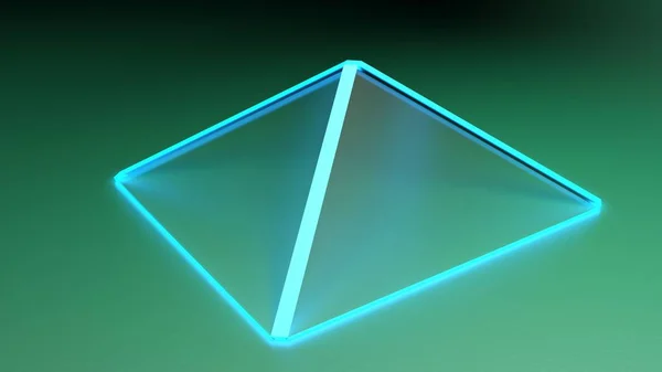 Абстрактный Фон Голубым Освещением Пирамидальной Структуры Атласными Стеклянными Гранями Зеленой — стоковое фото