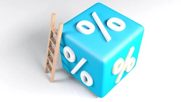 Blue Cube Having Percent Sign Its Faces Ladder Climb White — Stock Photo, Image