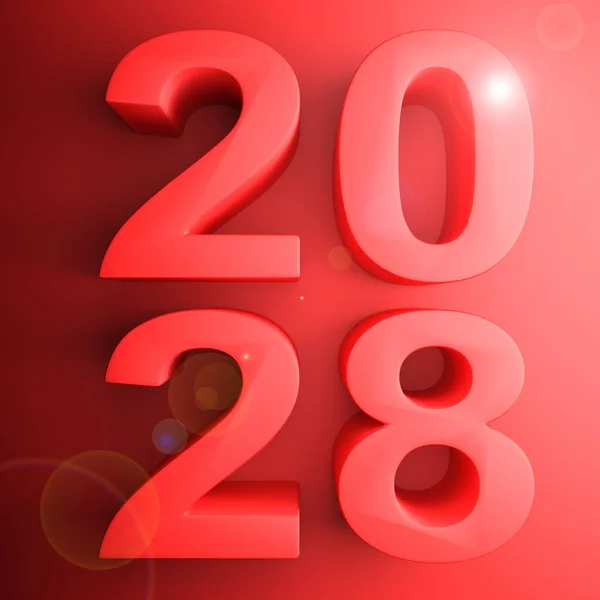 2028 Czerwony Kwadrat Ikona Renderowania Ilustracja — Zdjęcie stockowe