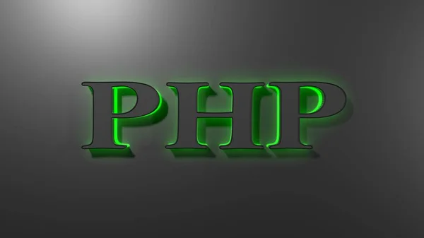 Надпись Php Черными Буквами Зеленым Светом Обороте Черной Поверхности Иллюстрация — стоковое фото