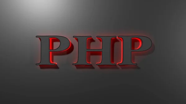 Надпись Php Черными Буквами Красным Светом Обороте Черной Поверхности Иллюстрация — стоковое фото