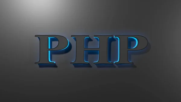 Надпись Php Черными Буквами Синим Светом Обороте Черной Поверхности Иллюстрация — стоковое фото