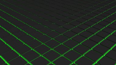 Mavi ışıklı düz çizgilerle ayrılmış siyah kareli bir arkaplan - 3 boyutlu resimleme