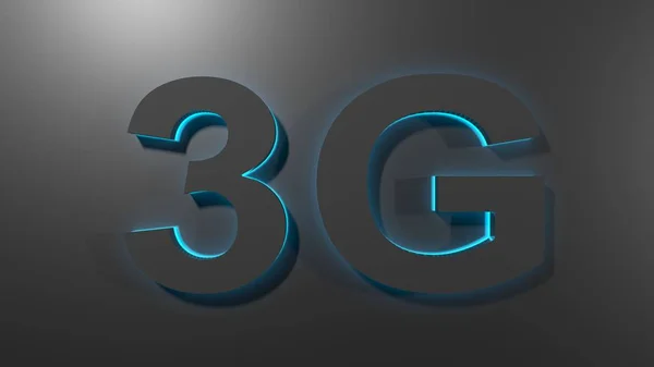 The write 3G in black letters with blue backlight, on a black surface - 3D rendering illustration