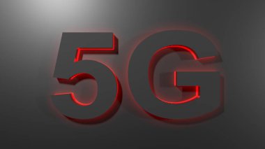 Siyah bir yüzeye, kırmızı arkaplan ışığıyla siyah harflerle 5g yaz - üç boyutlu resimleme
