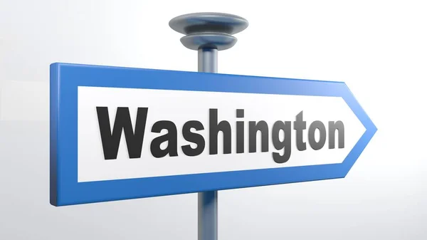 Niebieska Uliczna Strzałka Znak Wskazujący Drogę Waszyngtonu Ilustracja Renderowania — Zdjęcie stockowe