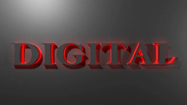 黒いサテンの背景に赤いバックライト付きの黒い文字でデジタルを書く 3Dレンダリングイラスト — ストック写真