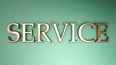 Saten yeşili arkaplanda saten bakır harflerle yazma servisi - 3D resimleme