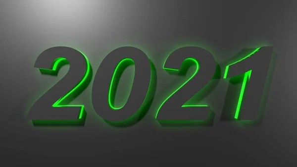 Write 2021 Black Digits Green Backlight Glossy Black Surface Rendering — Φωτογραφία Αρχείου