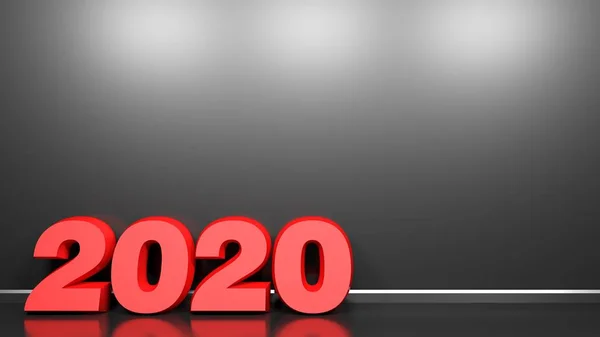 Write 2020 Rode Karakters Staan Een Zwarte Glanzende Vloer Een — Stockfoto