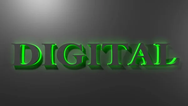 Scritta Digital Lettere Nere Con Retroilluminazione Verde Sfondo Nero Satinato — Foto Stock