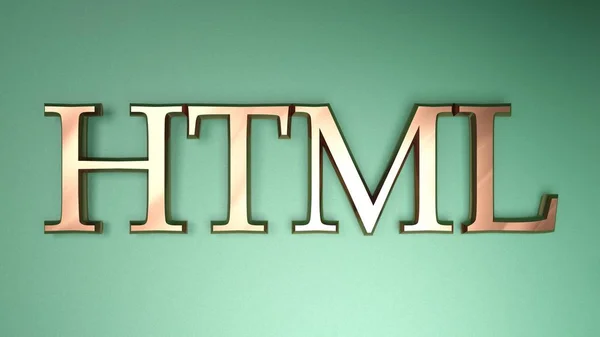 Écriture Html Lettres Cuivre Satiné Posées Sur Fond Vert Illustration — Photo