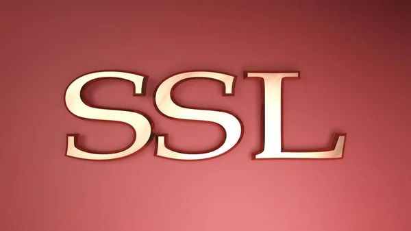 赤い光沢のある背景の銅文字で Secure Socket LayerのSslの頭字語を書く 3Dレンダリングイラスト — ストック写真