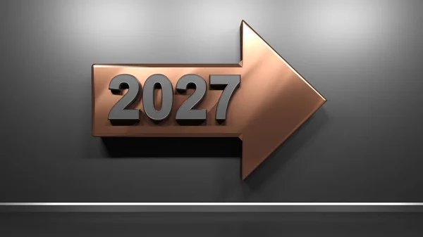 Metallic Satin Copper Arrow Right Direction Write 2027 Black Glossy — Stock Photo, Image