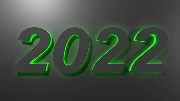 Scritta 2022 Cifre Nere Con Retroilluminazione Verde Una Superficie Nera — Foto Stock