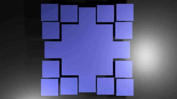 Big Blue Square Black Glossy Background Breaks Many Little Square — 비디오