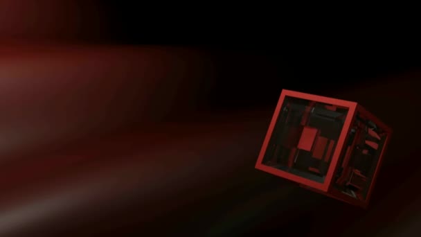 Cube Having Red Structure Transparent Glass Faces Rotating Dark Red — 비디오