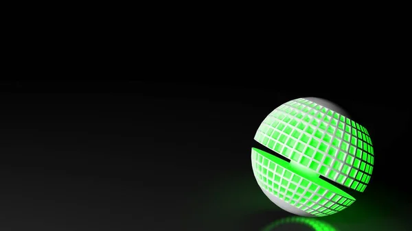 A green lighted globe is over a black glossy surface - 3D rendering illustration