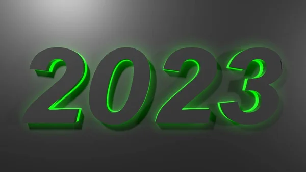 Write 2023 Black Digits Green Back Light Black Surface Rendering — Stock Photo, Image