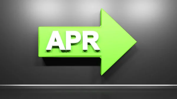 右边的绿色箭头 Apr 在黑色光滑的背景上 3D渲染插图 — 图库照片